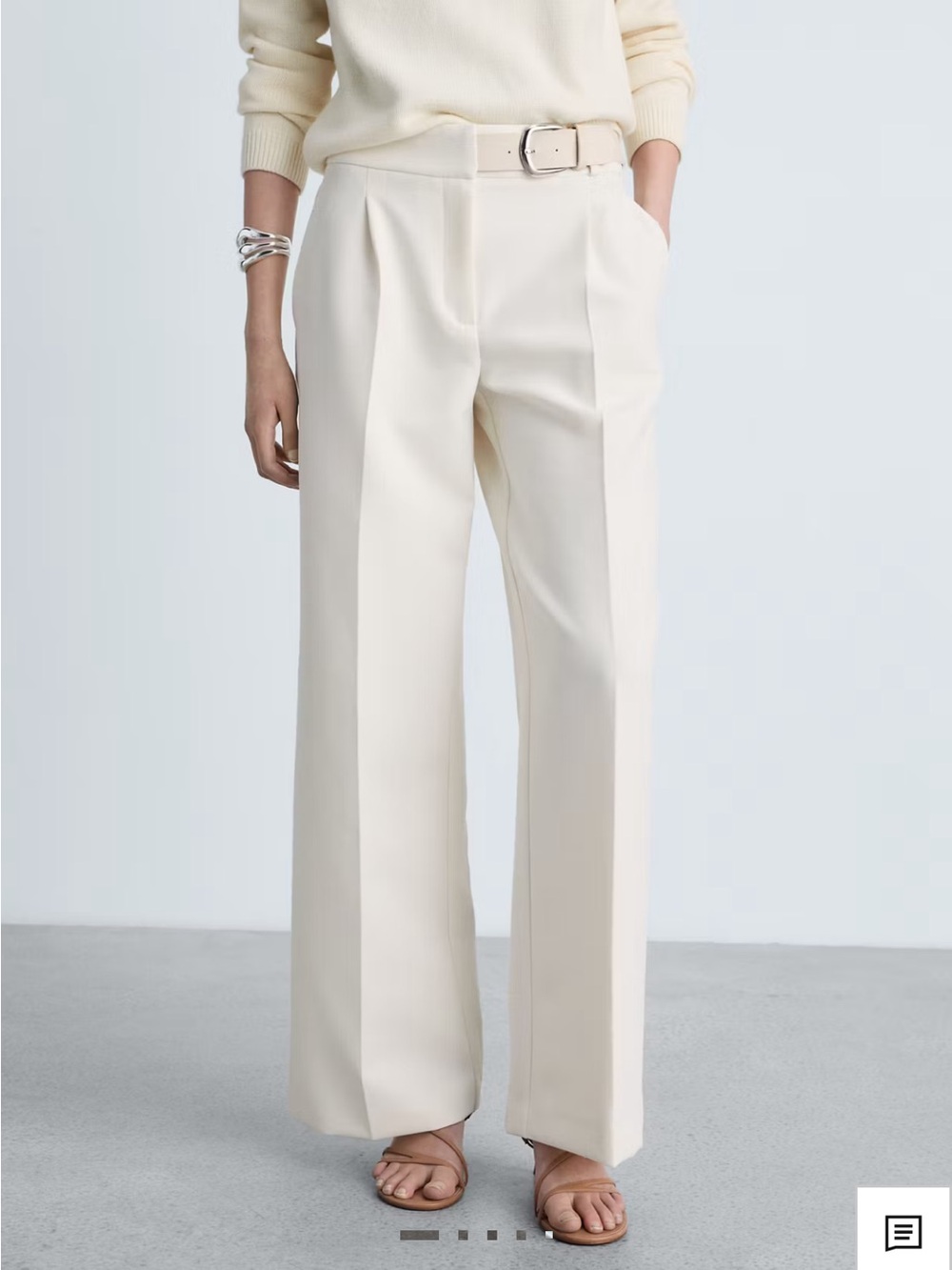 Mango Wide-Leg Cream Trousers with Belt
